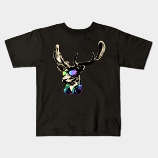 Deer DJ Brown Sticker Cool and Funny Music Animal With Sunglasses And Headphones. Kids T-Shirt